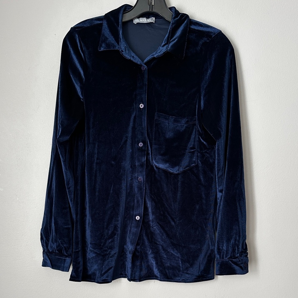 Milan Kiss Navy Velvet Shirt size L